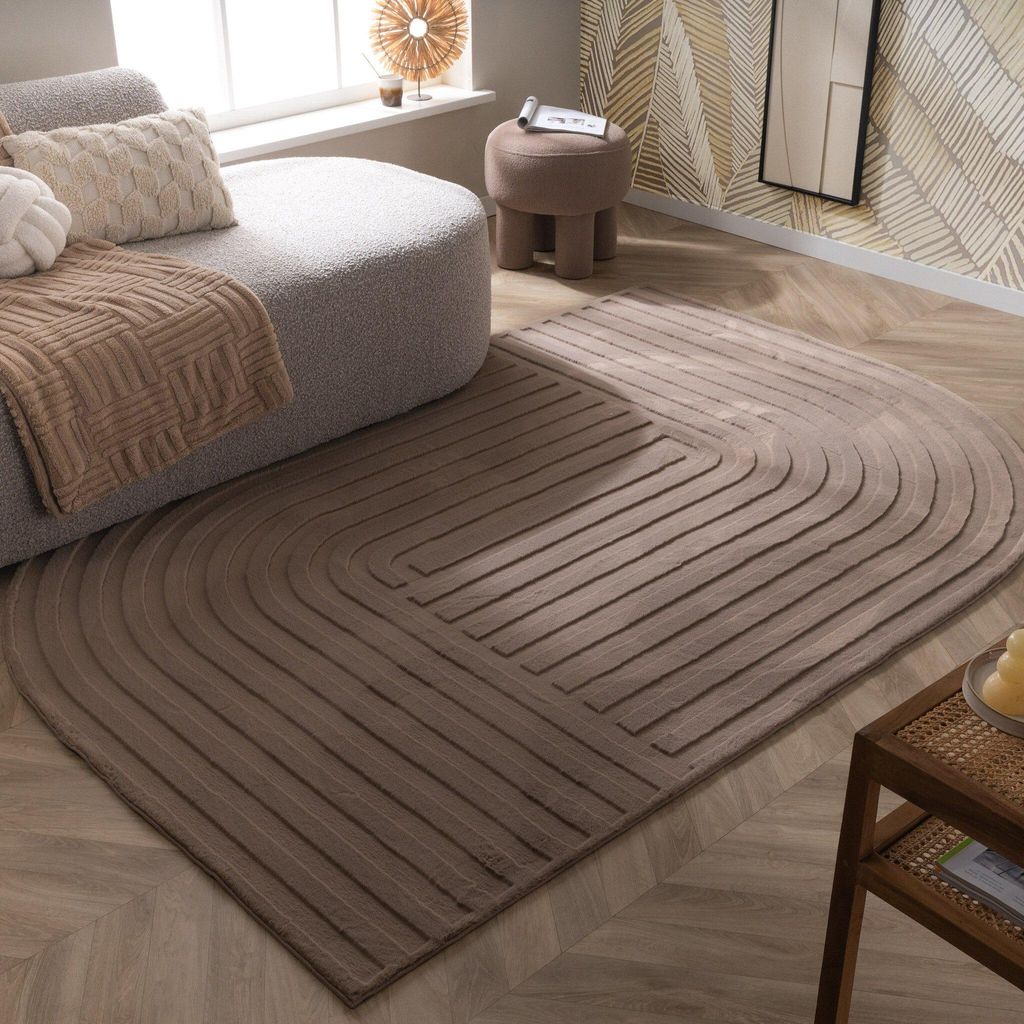 Volero - Teppich Organisch - Flowy Lines Taupe - 140x200 cm - Wohnzimmer, Schlafzimmer - Modern, Skandinavisch, Japandi