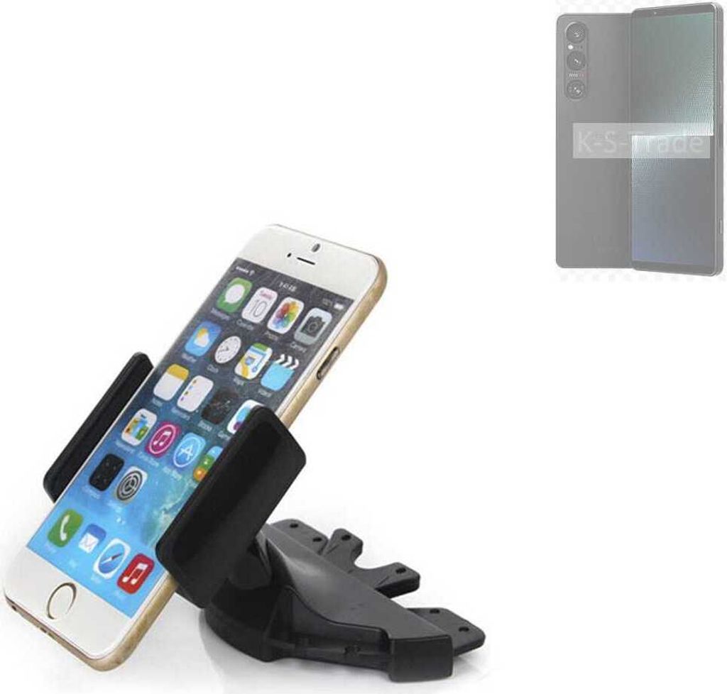 K-S-Trade CD Schlitz Halterung kompatibel mit Sony Xperia 1 V Autohalterung KFZ-Halter Radio Handy Halterung 360° drehbar schwarz