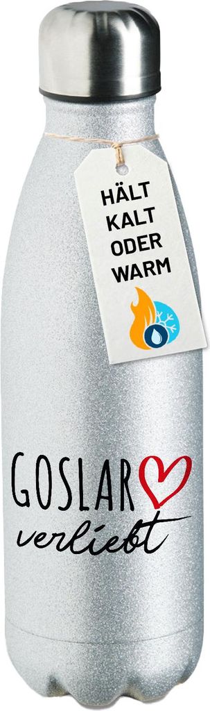 Huuraa Trinkflasche Goslar verliebt 500ml Silver Edelstahl Wasserflasche Trinkflasche Geschenkidee