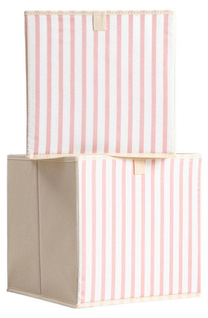 HOMLA LINETA Aufbewahrungsboxen in pink gestreift 2 Stk. / 30x30x30 cm