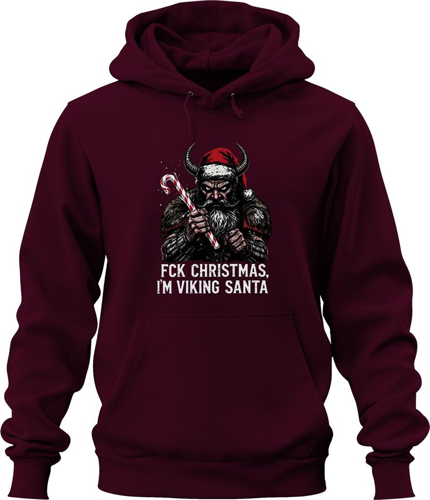 FCK CHRISTMAS IM VIKING SANTA Wikinger Hörner Bart Weihnachten Uni Hoodie Kapuzenpullover, Burgundy, S