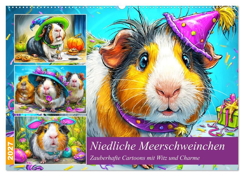 Niedliche Meerschweinchen. Zauberhafte Cartoons mit Witz und Charme (Wandkalender 2027 DIN A2 quer), CALVENDO Monatskalender