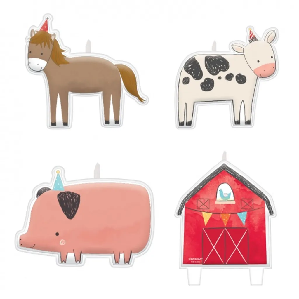 Bougies de la ferme animaux 4 pcs - Kit de décoration gâteau d'anniversaire