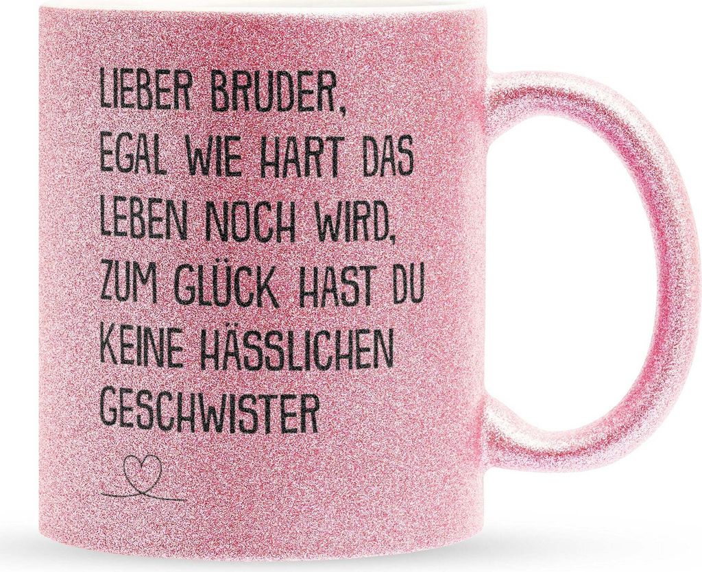 22Feels Glitzertasse Pink Bruder Geschenk Geburtstag Weihnachten Geschwister Jungs Männer Haferl Teenager Bruderherz Geschenkidee Bürotasse
