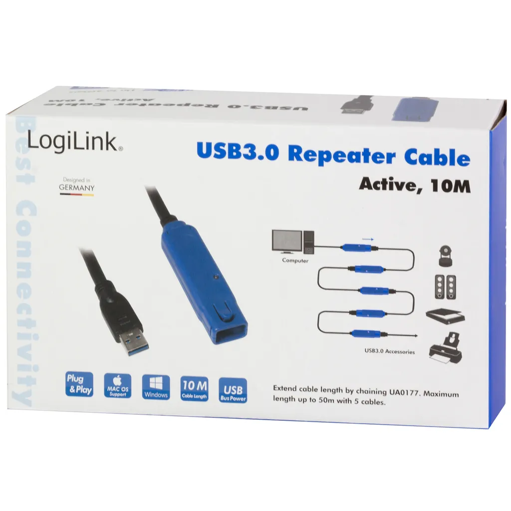 Rallonge USB 3.2 active 10m LogiLink UA0177 pour transfert rapide