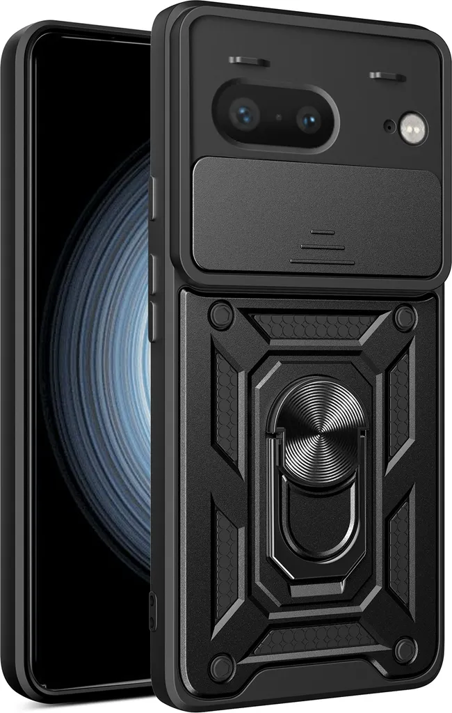Custodia per Google Pixel 9 Pro XL, Custodia in silicone TPU Bumper con supporto ad anello, protezione per la fotocamera Nero