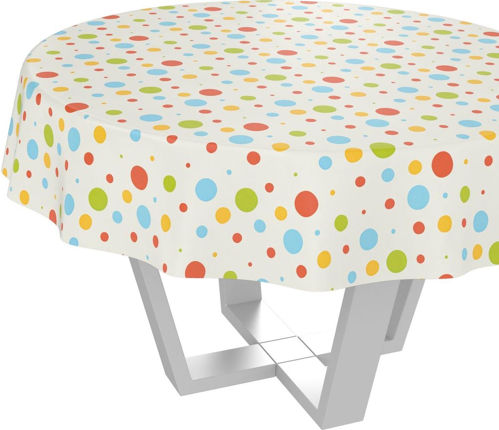 Tischdecke Geometrie - Dots Party Bunt Rund 140cm Schnittkante Wachstuch abwaschbar