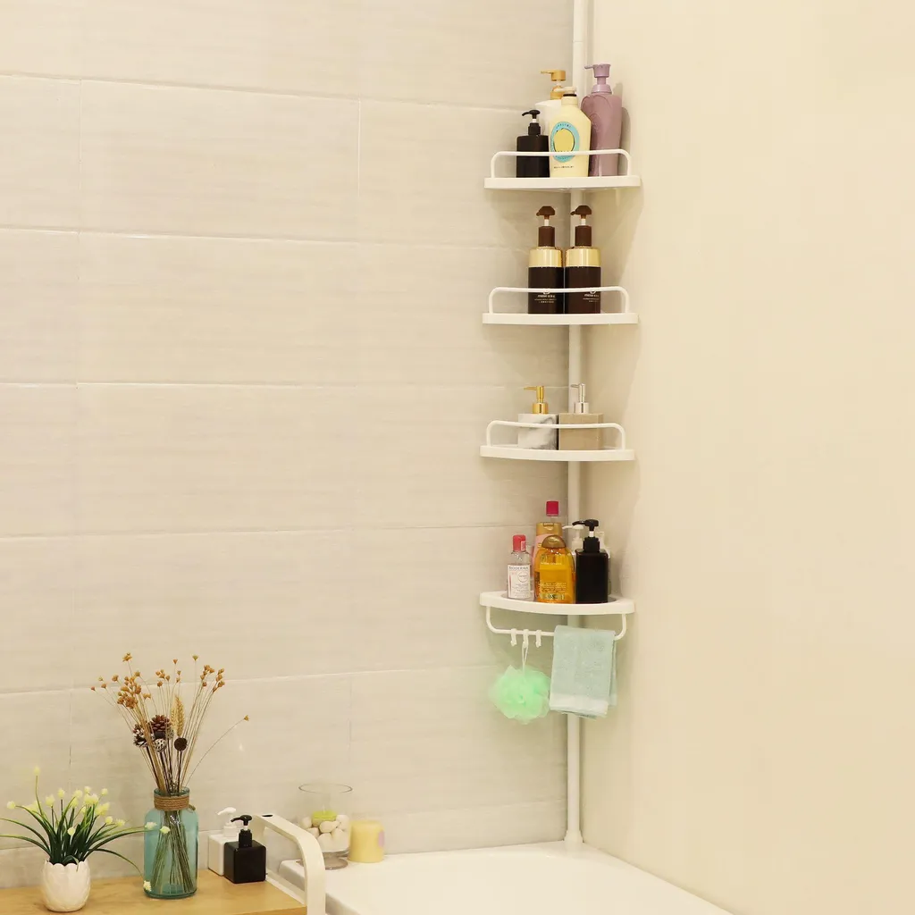 Étagère de douche d'angle télescopique 85-305 cm sans perçage blanche
