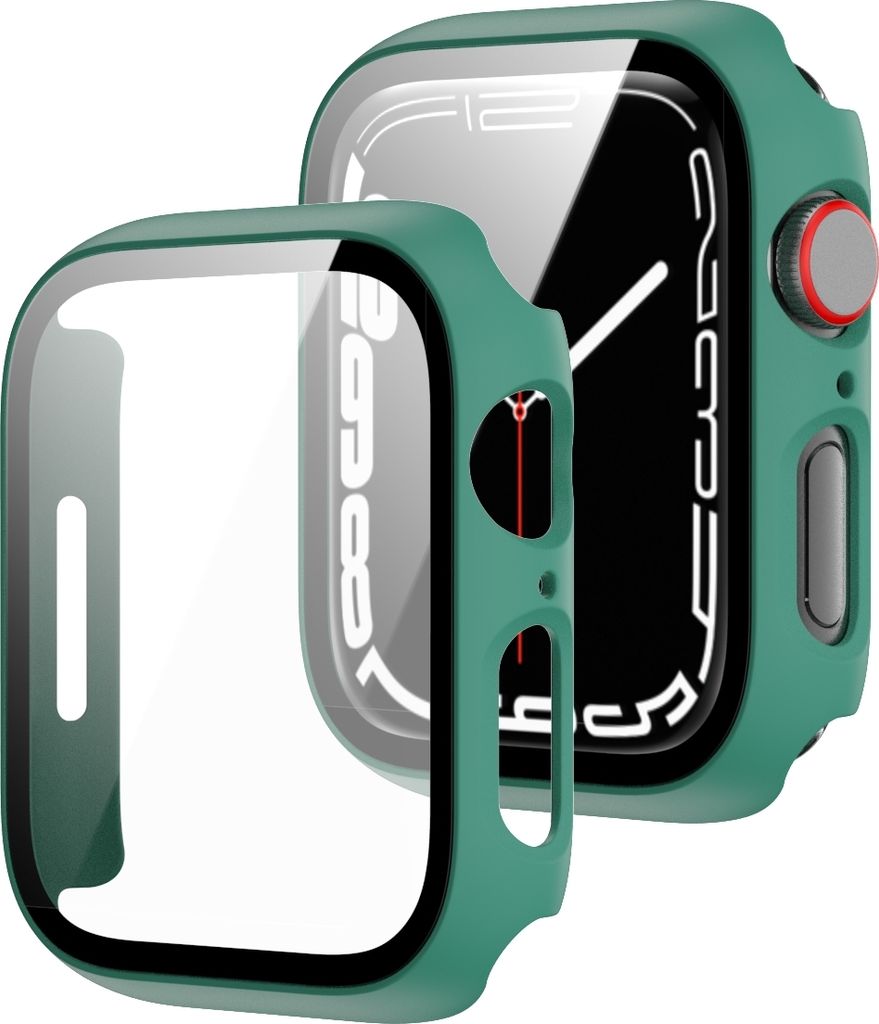 Für Apple Watch 9 8 7 45mm 2 in 1 TPU Silikon Hülle Cover + Hart Glas Grün