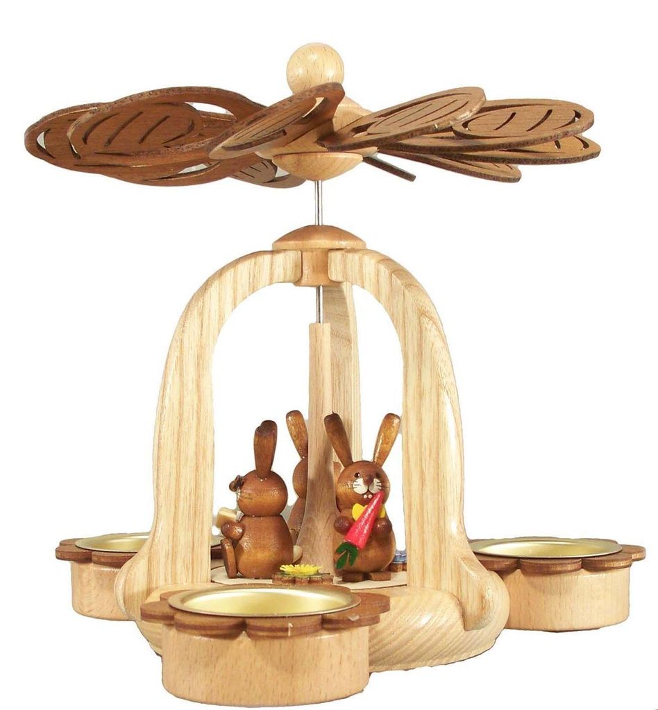 Osterdekoration Pyramide mit 3 Osterhasen natur BxHxT 19,2x17x19,2cm NEU