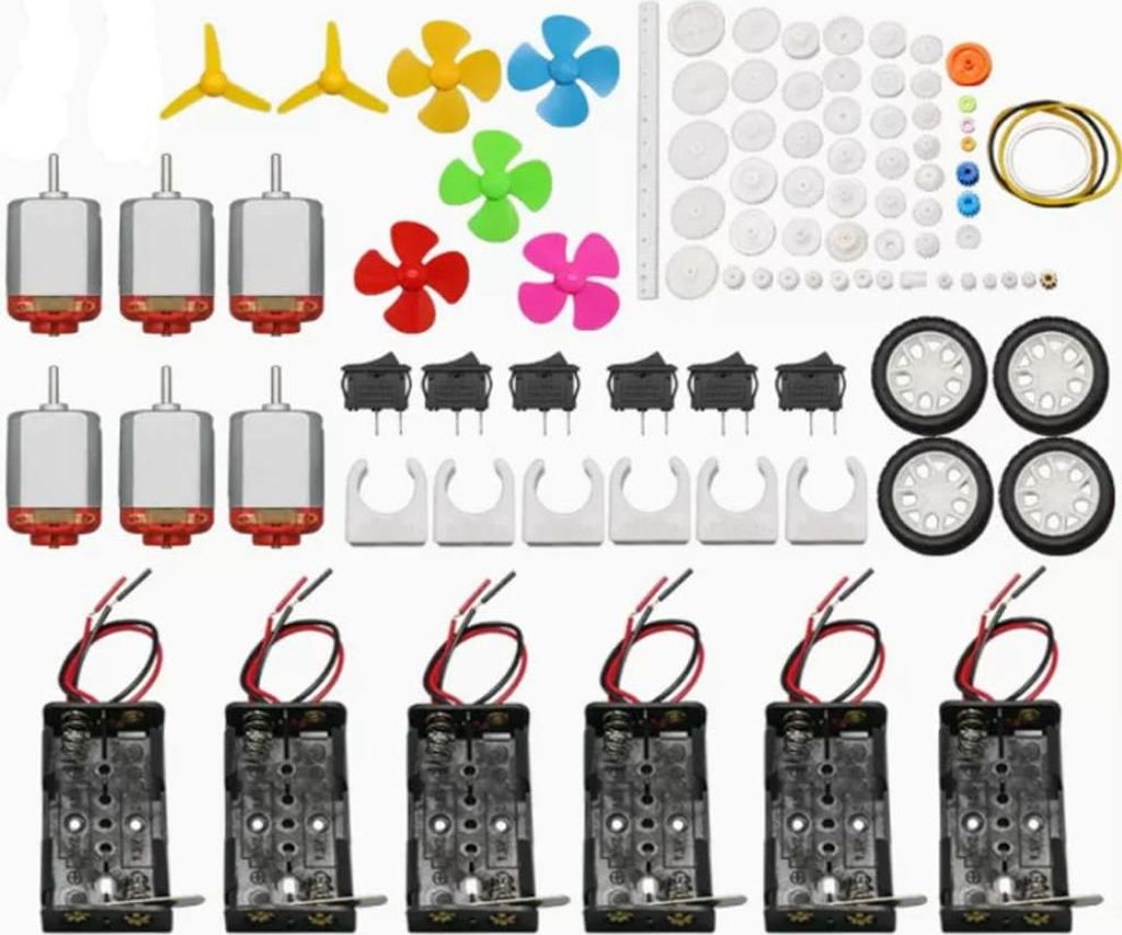 6 Sets Gleichstrommotor-Kit, 130 Mikro-Gleichstrommotoren 1,5 V – 3 V, 15.000 – 16.500 U/min + 6 Stück AA-Batteriehalter + Mini-Bootsschalter ...