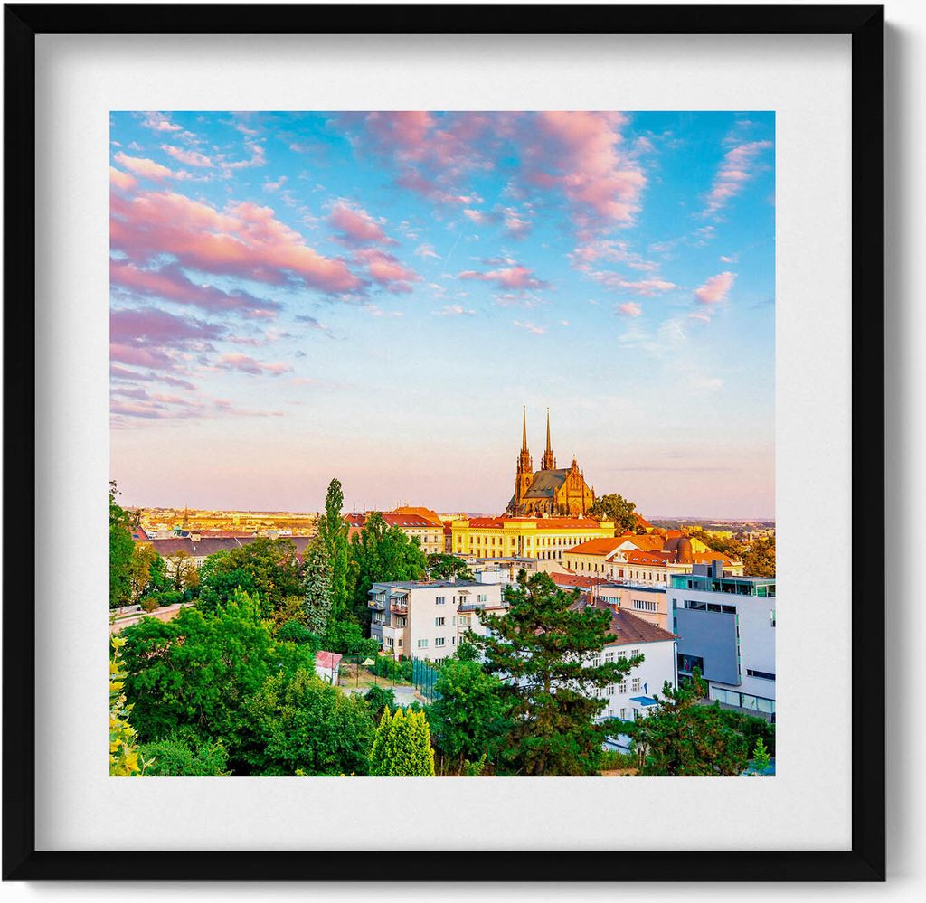 Gebäude Brünn Tschechische Republik– Wandbild mit Rahmen – Gerahmtes Bild – Wanddekoration – 50x50 cm – Schwarz Rahmen