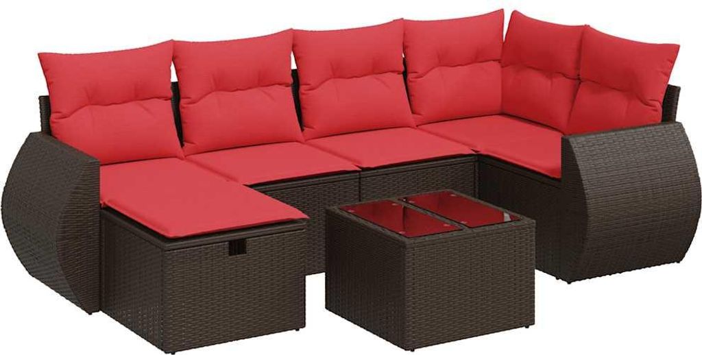 vidaXL 7-tlg. Garten-Sofagarnitur mit Kissen Braun Poly Rattan
