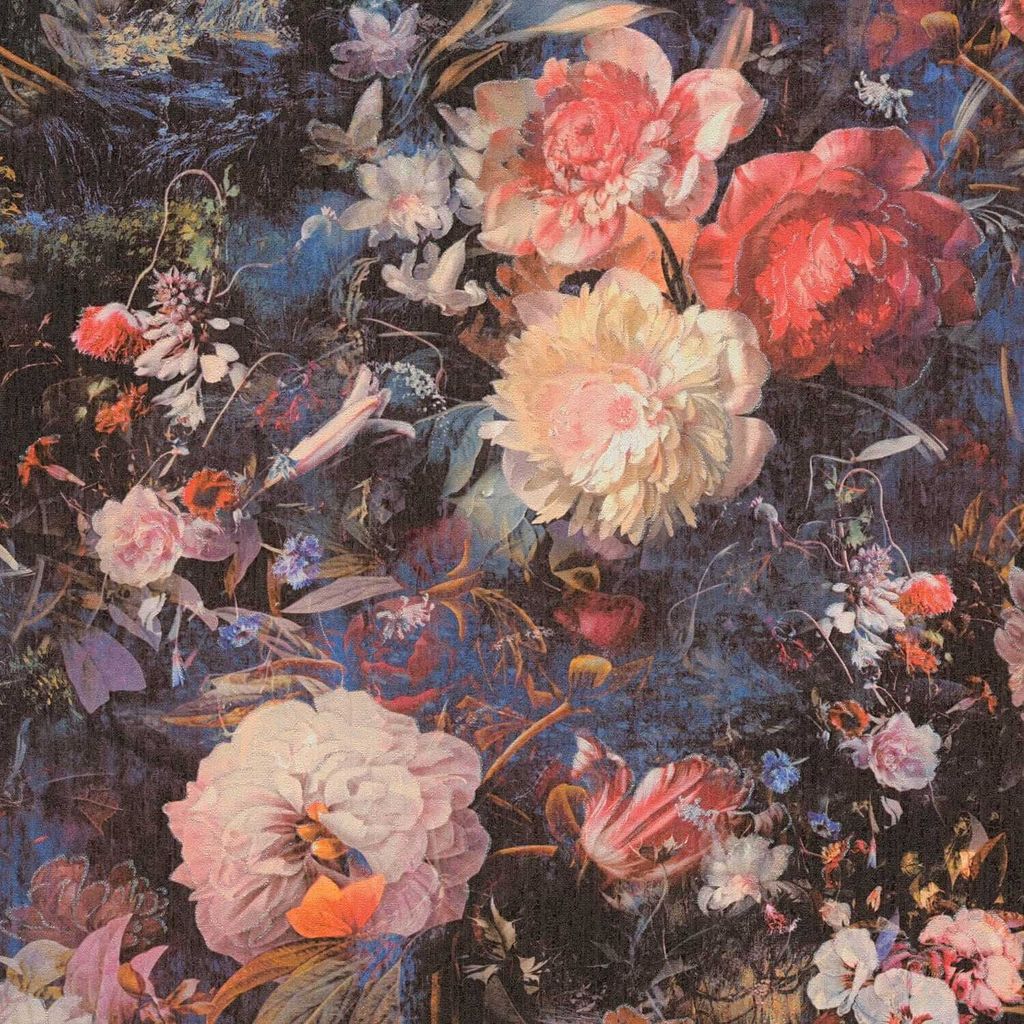 Profhome 388211-GU Blumen Tapete Floral schimmernd anthrazit rosa blau 5,33 m2