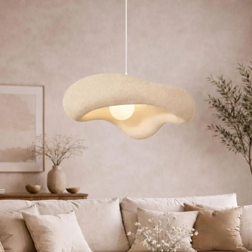 Lustre Suspension Japandi Zenica Beige 40cm Luminaire Design Effet Roche