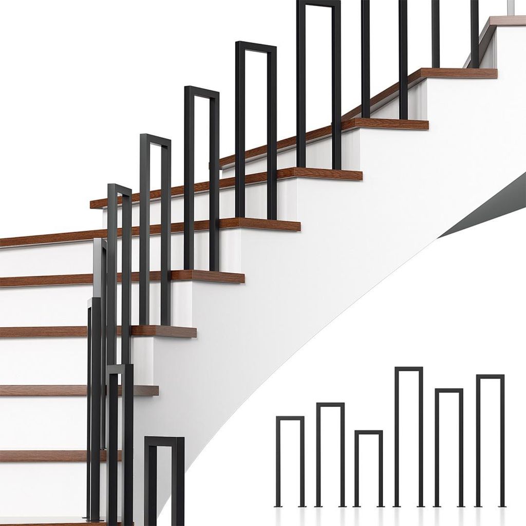 Ikodm 75cm U-Form Treppengeländer Schwarz Vierkantrohr Handlauf Aufrechte Montage