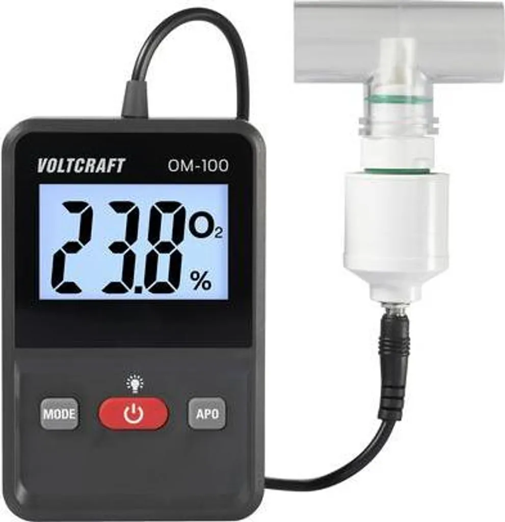 Oxymètre fiable VOLTCRAFT OM-100 pour mesure d'O2 stable sans erreurs 0-100%