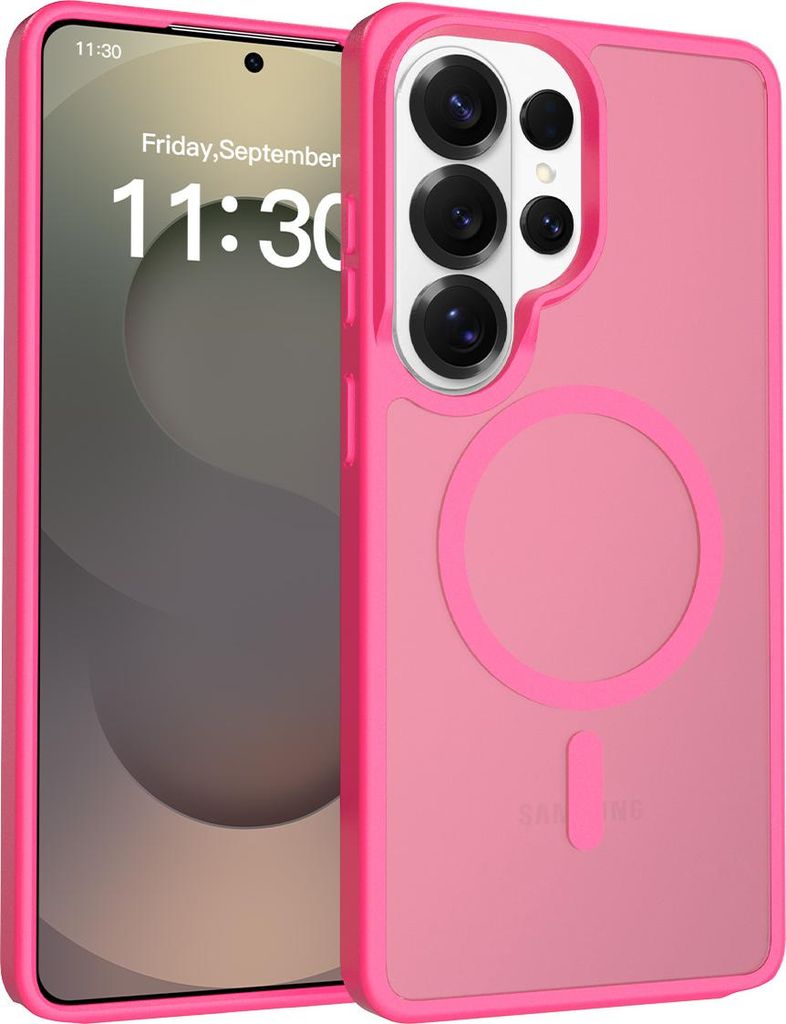Magnetisch Hülle für Samsung Galaxy S26 Ultra, Kompatibel mit MagSafe, Transluzente Matt Rückseite Stoßfeste Handyhülle Rosa