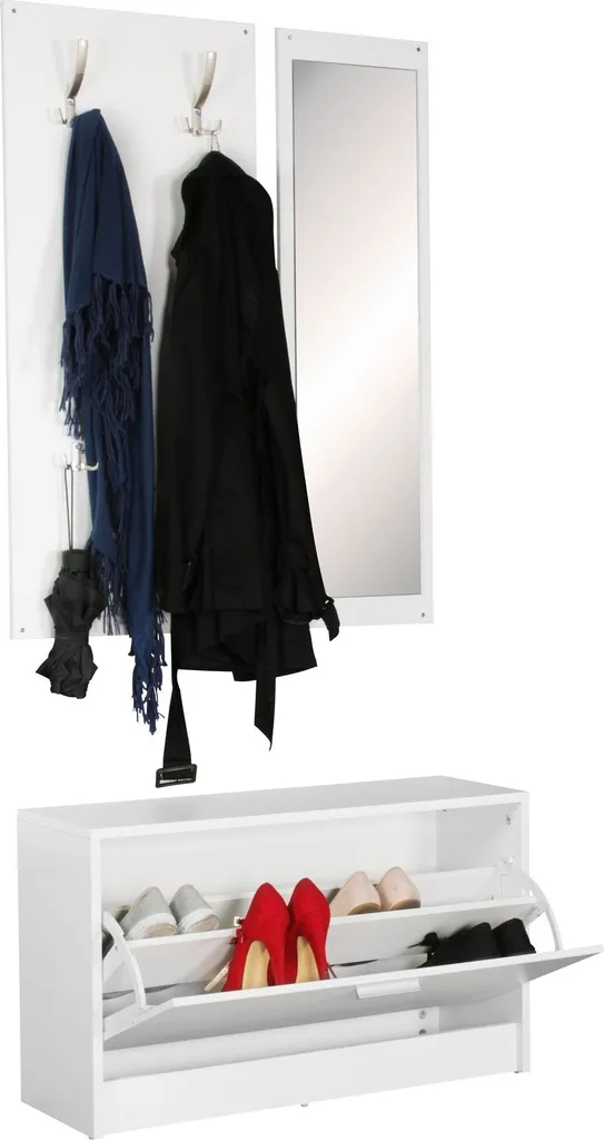 Meuble d'entrée complet JANA vestiaire avec rangement chaussures et miroir