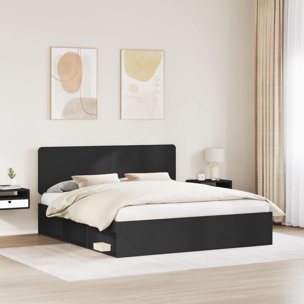 “2026 Modern“ Bettrahmen Schwarz 200 x 200cm Massives Kiefernholz - Designermöbel 308156 - Klassische BettenJugendbett Tagesbett