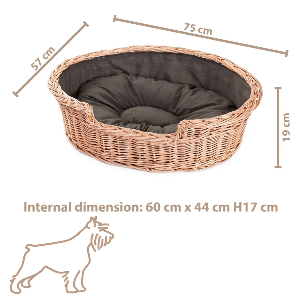 Cestino per Cani in Vimini Ovale 75x57 - Cuccia con Cuscino Morbido
