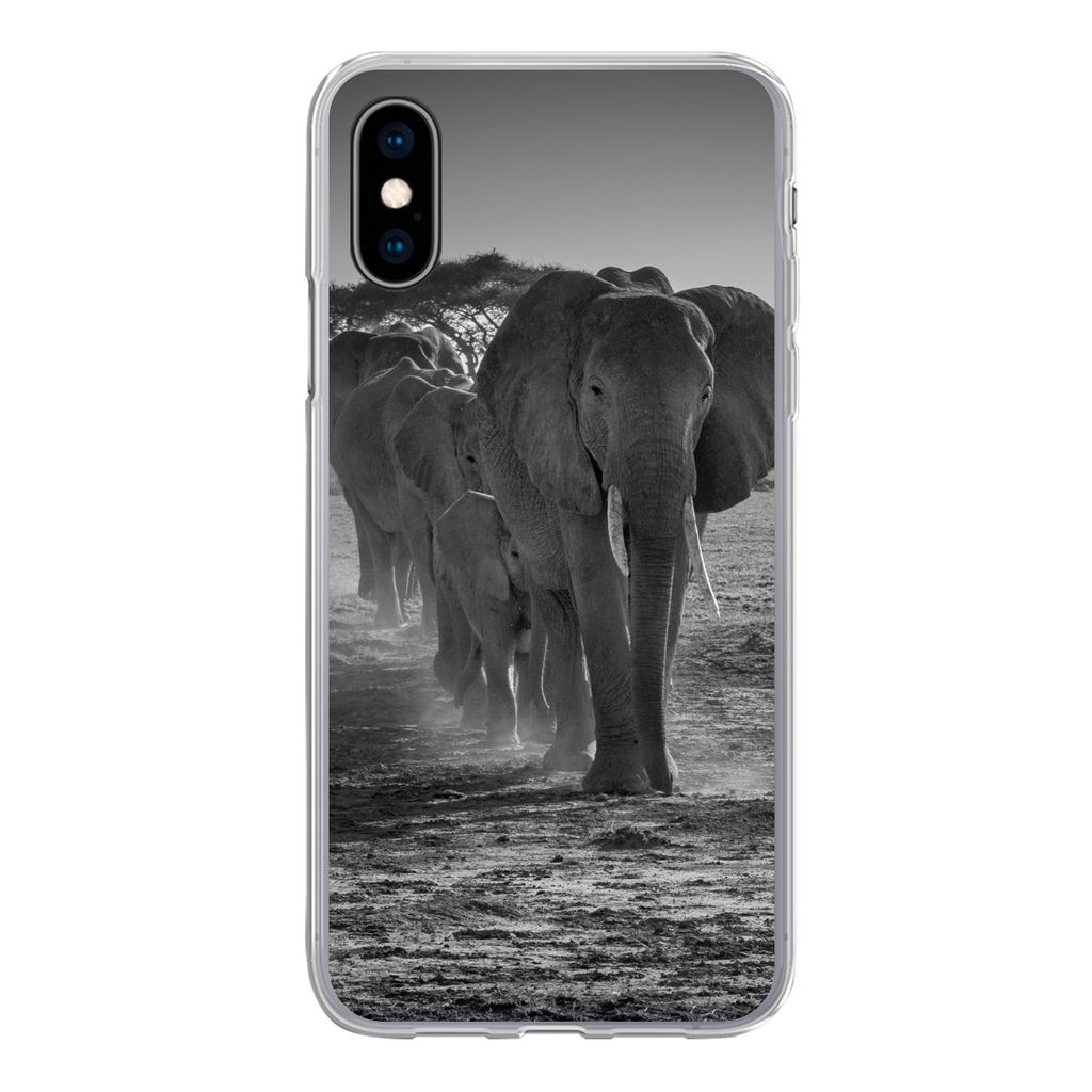MuchoWow Handyhülle Schutzhülle Hülle für iPhone X Elefant - Einfarbig - Tiere - Schwarz - Weiß Silikon Softcase Handy Hülle - Handyhülle