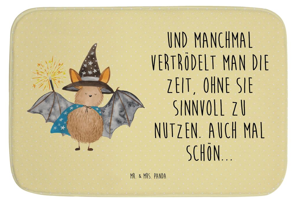 Mr. & Mrs. Panda Badteppich Fledermaus Zauberer - Gelb Pastell - Geschenk, Badvorleger, Lustige Sprüche, duschmatte, fußmatte bad, Frauen, Fleder...