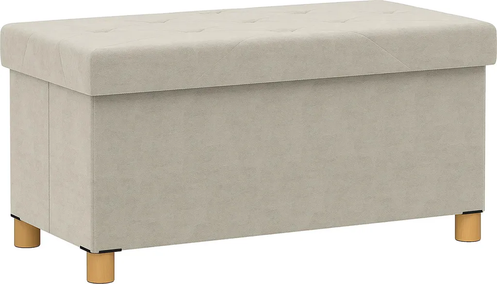 Banc coffre en velours blanc haute résistance 120 kg pliable 67 litres