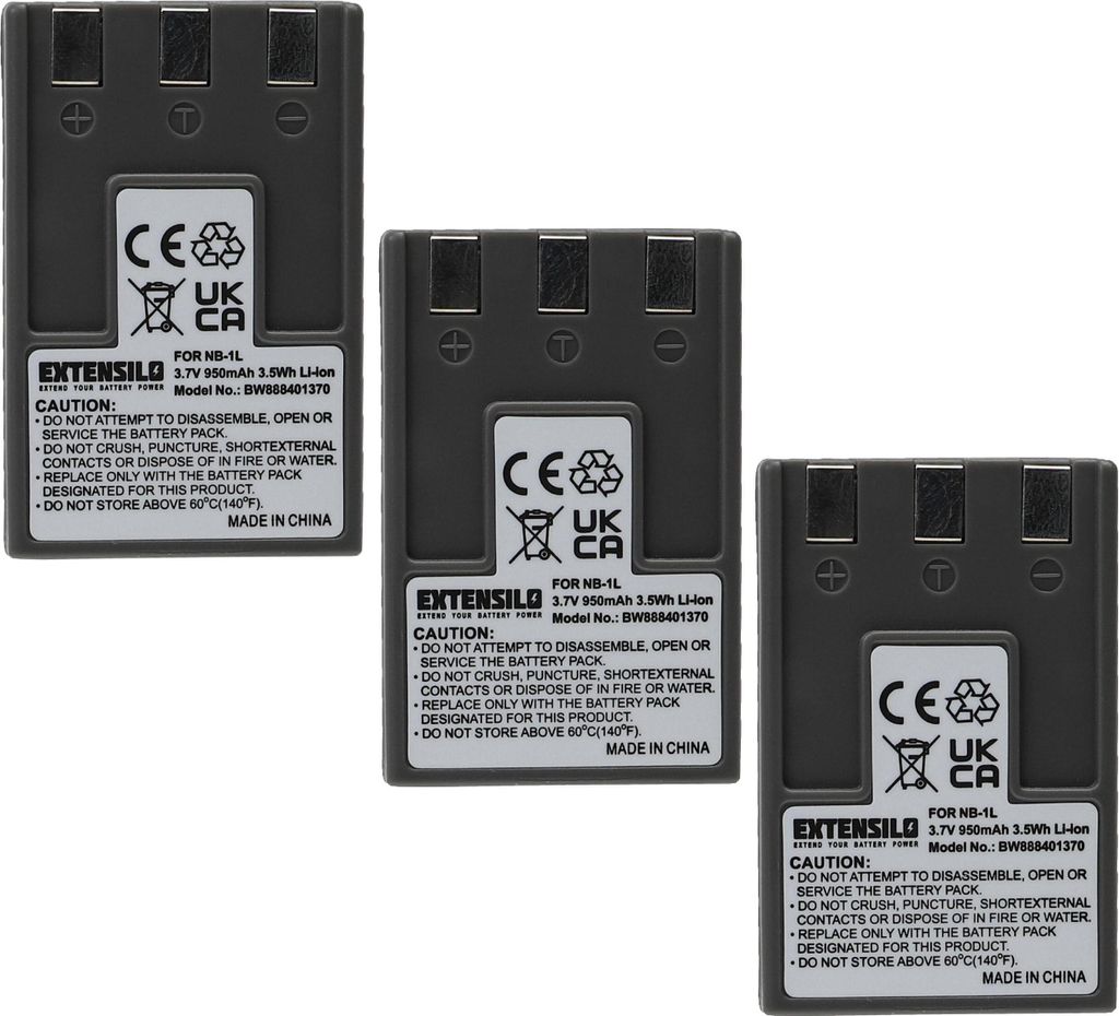 EXTENSILO 3x Akku kompatibel mit Concord 6340z Kamera (950 mAh, 3,7 V, Li-Ion)