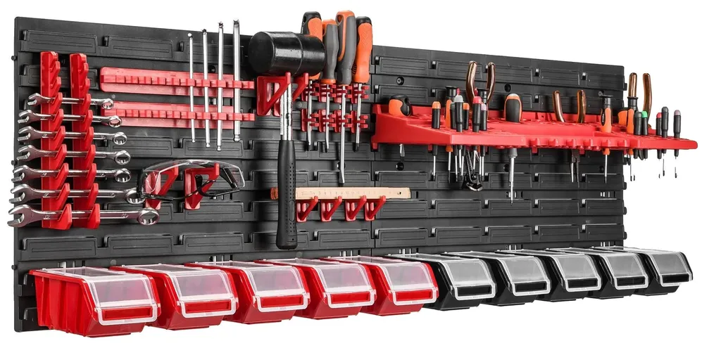 Panneau d'atelier porte-outils 115 x 39 cm en plastique robuste noir