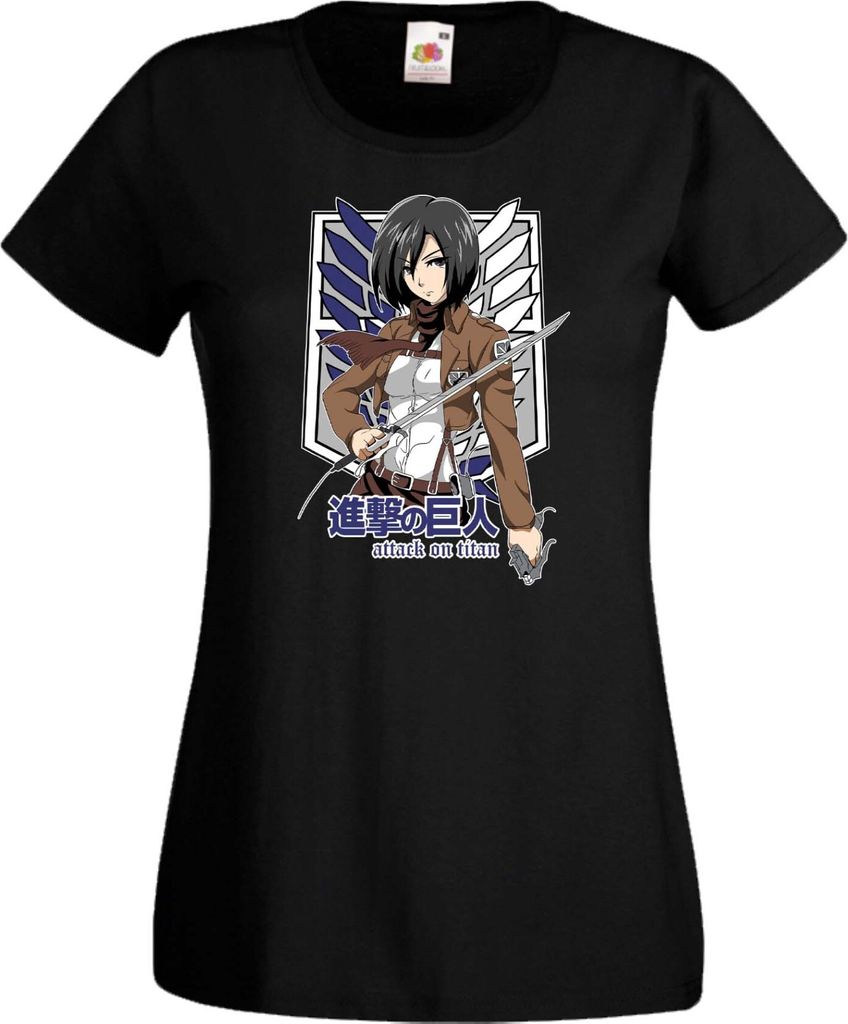 Damen T-Shirt Anime Manga Attack Anime On Titan Mikasa Ackerman 01 Ackerman Mikasa, Lady S / Schwarz