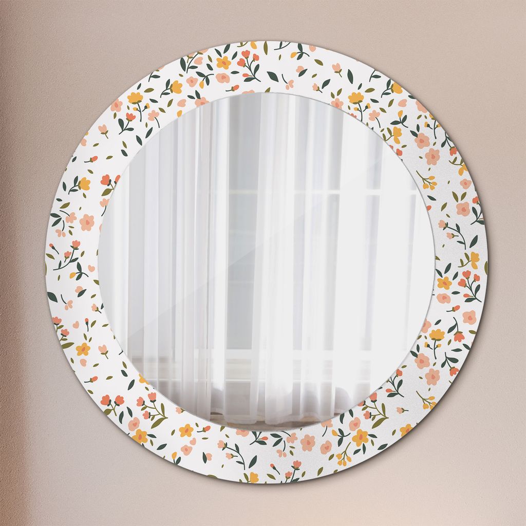 Spiegel Rund mit Aufdruck - Wandspiegel Design Wandmontage – Badspiegel - Klein Niedlich Blumen - Runder: Ø60 cm