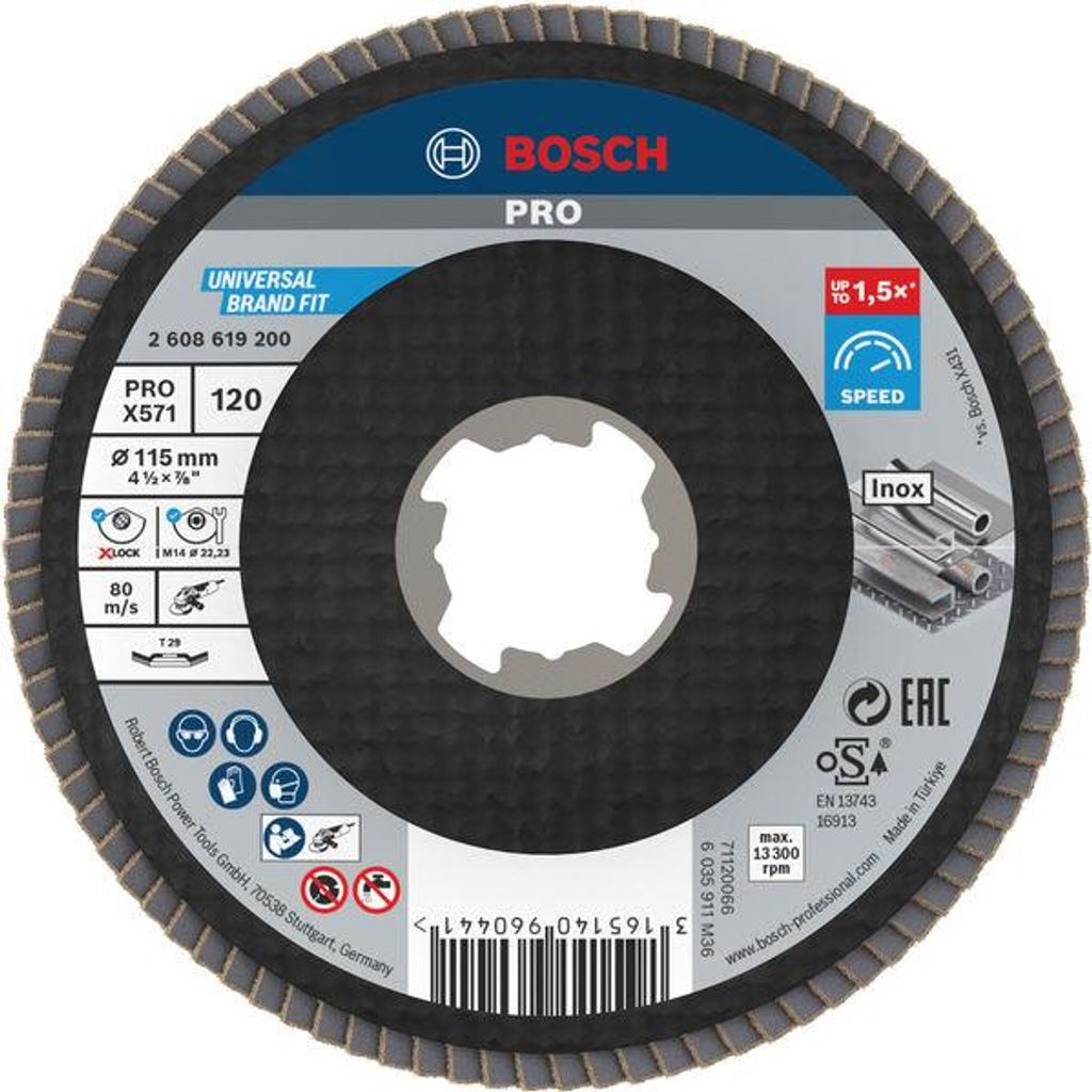 PRO X571 Fächerschleifscheibe X-Lock, abgewinkelt, 115 mm, K120