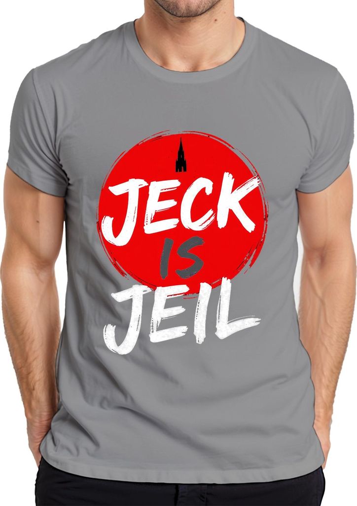 Jeck is Jeil Köln Karneval Kölsch Dom Fastelovend lustig Fasching Herren T-Shirt, Grau, XL