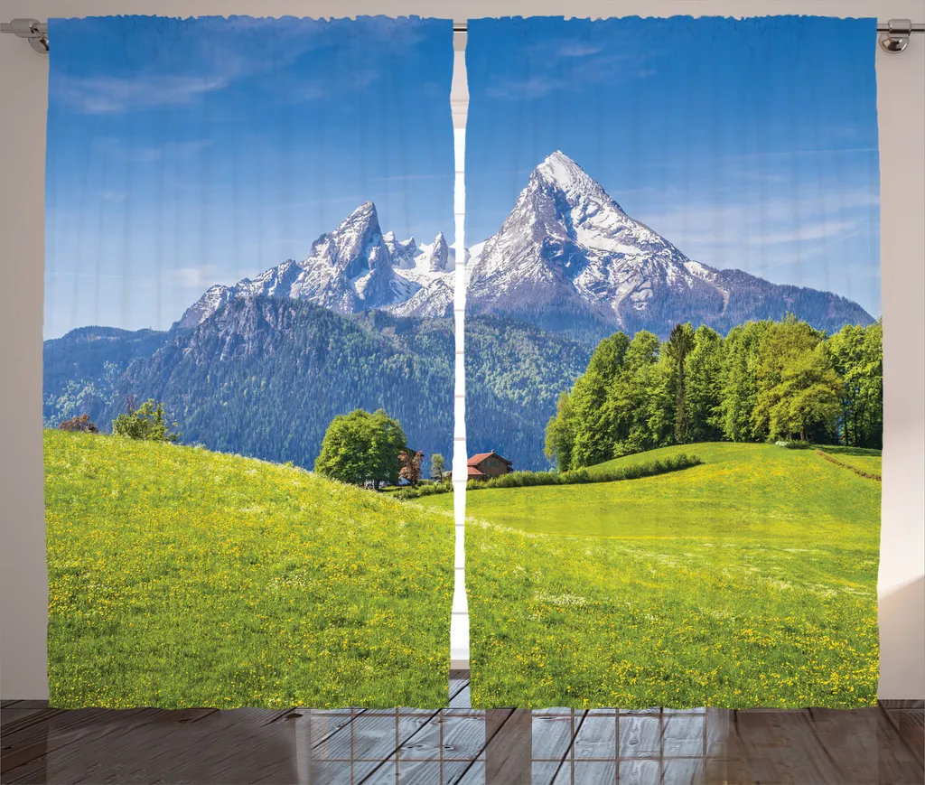 Tenda Camera da Letto ABAKUHAUS Alpi Blu Verde 280x175 - Arredo Rustico