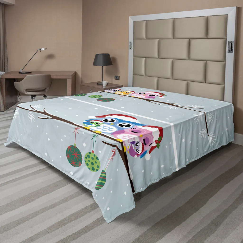 Drap de lit Noël doux et confortable, Motif Chouette sur Branche 260 cm