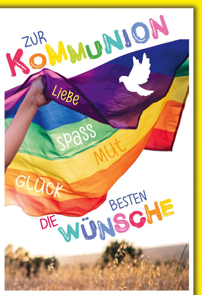 Kommunion - Karte mit Umschlag - bunte Fahne