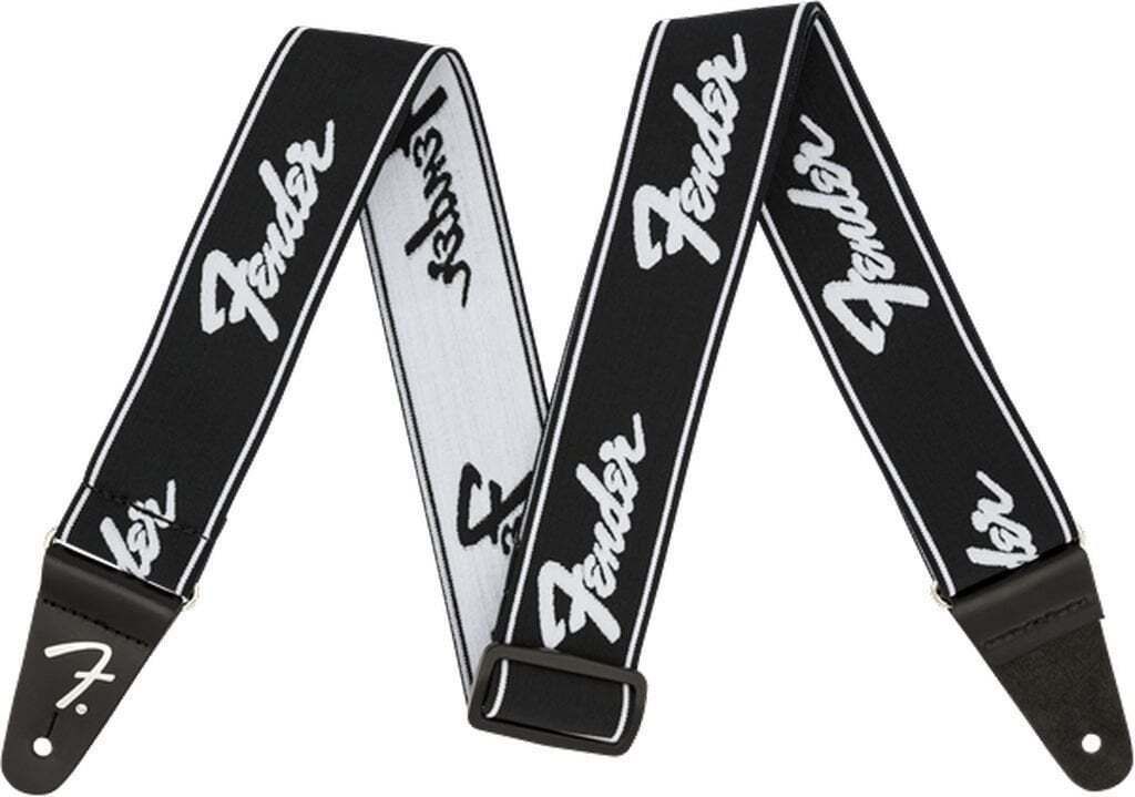 Fender WeighLess Running Logo Guitar Strap, 2in, Black/White