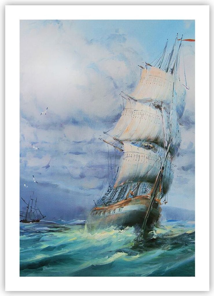 Poster - Poster ohne Rahmen - Meer Segelschiff - 50x70 cm - Wand Bild - Wanddeko - Wandbilder - Kunstposter - Wandposter - Bilder - Kunstdruck - Wa...