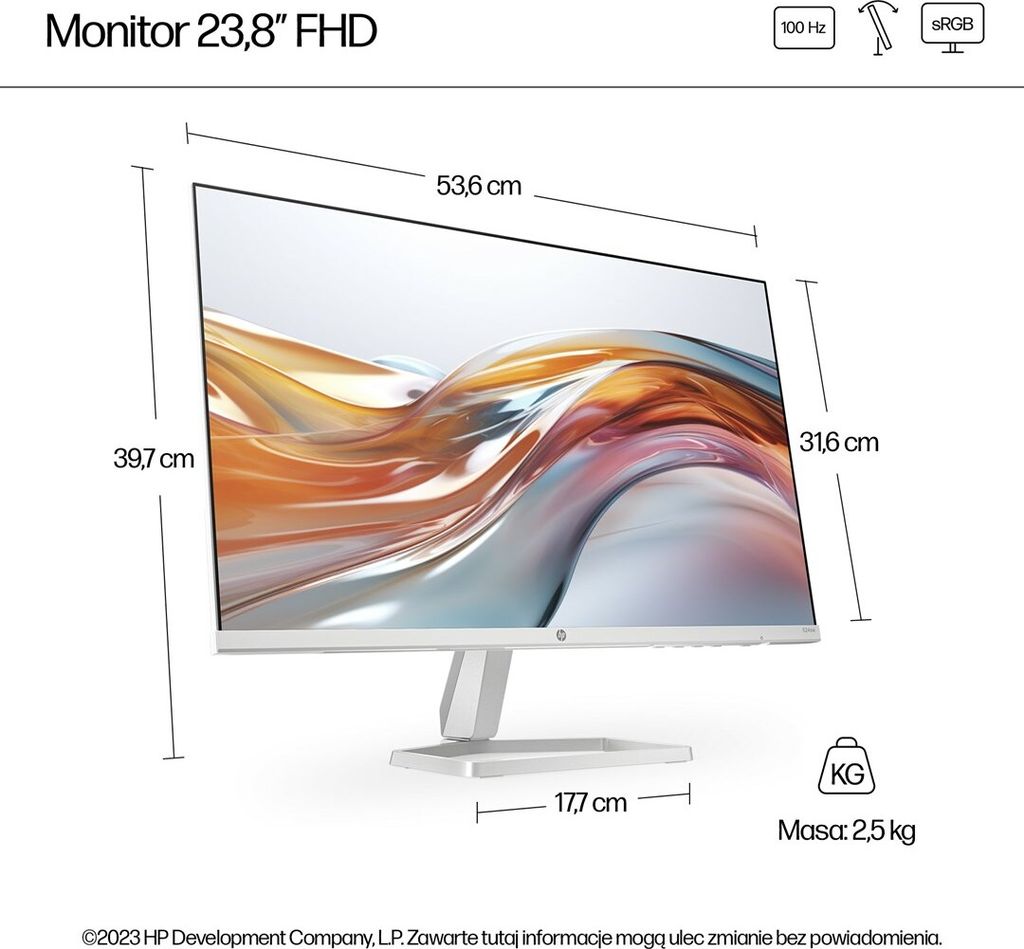 HP 23,8-calowy monitor seria 5 FHD w kolorze białym – Zdjęcie produktu 
