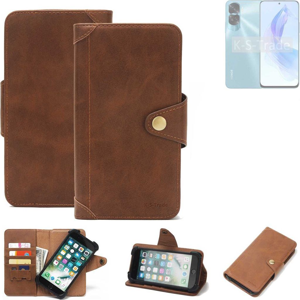 K-S-Trade Handyhülle kompatibel mit Honor 90 Lite Schutz Hülle Walletcase Bookstyle Tasche Case Handytasche Wallet Flipcase Cover PolyurethanBrau...