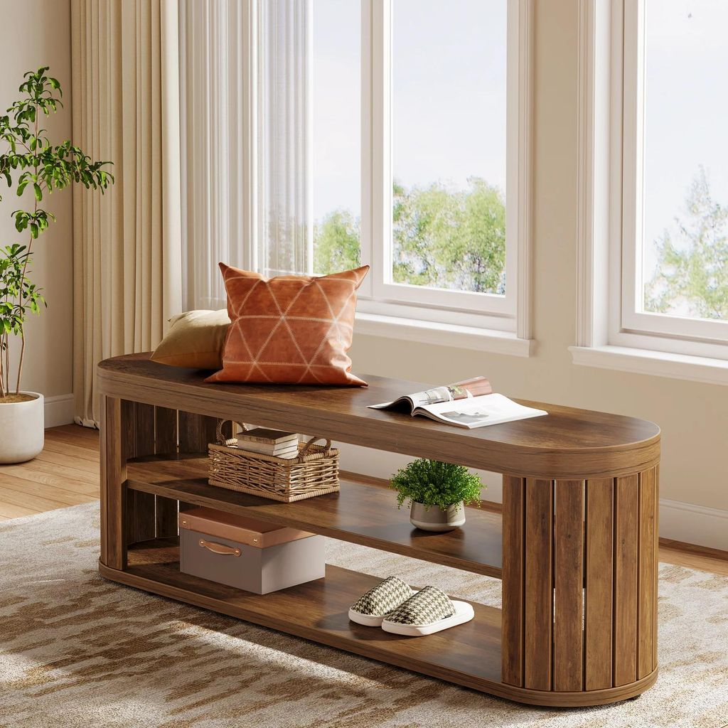 Banc d'entrée en bois - Banc avec étagère à chaussures à Image du produit 