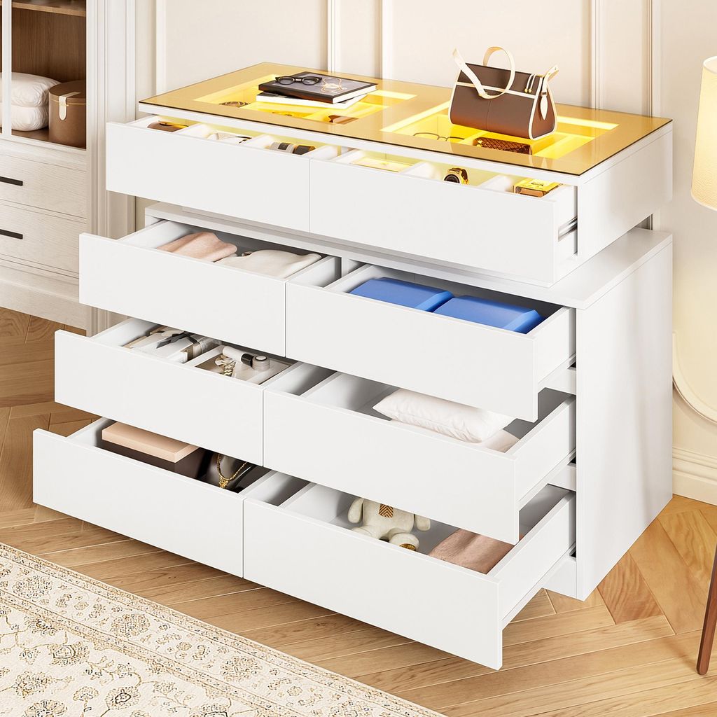 Flieks Sideboard mit Glas & LED-Beleuchtung, 8 Schubladen, Produktbild 