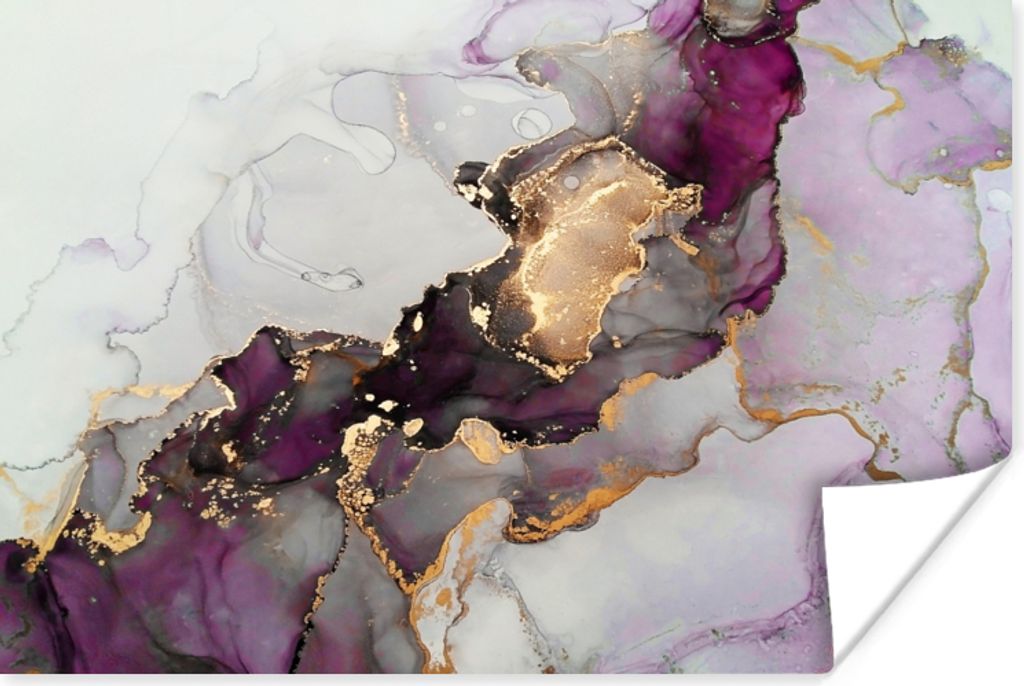 MuchoWow Poster Marmor - Abstrakt - Gold - Lila 60x40 cm - Schlafzimmerdekoration