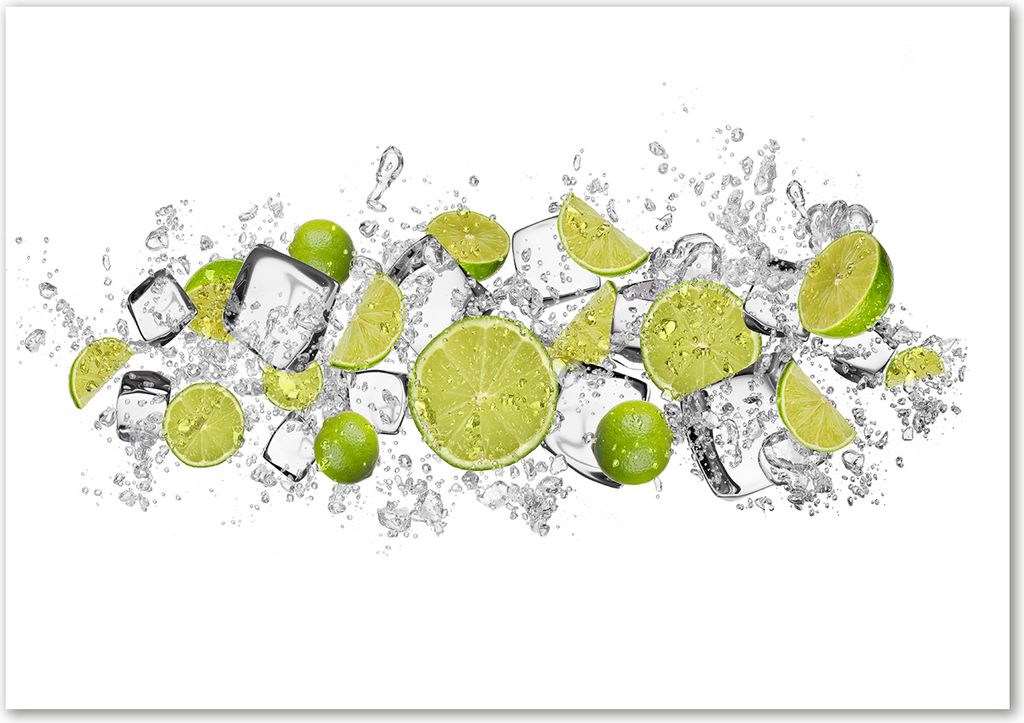 Tulup Glas-Bild - 100 x 70 - Wandbild aus Glas - Wandkunst - Wandbild hinter gehärtetem Sicherheitsglas - Essen & Getränke - Limette Eiswürfel...