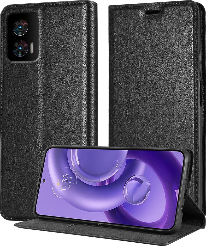 Cadorabo Hülle für Motorola EDGE 30 NEO in NACHT SCHWARZ Schutzhülle mit Magnetverschluss, Standfunktion und Kartenfach Flip Case Cover Etui Han...