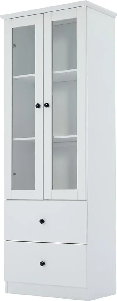 Vitrine LED Blanche avec Port USB et Tiroirs : Meuble d'Exposition Moderne