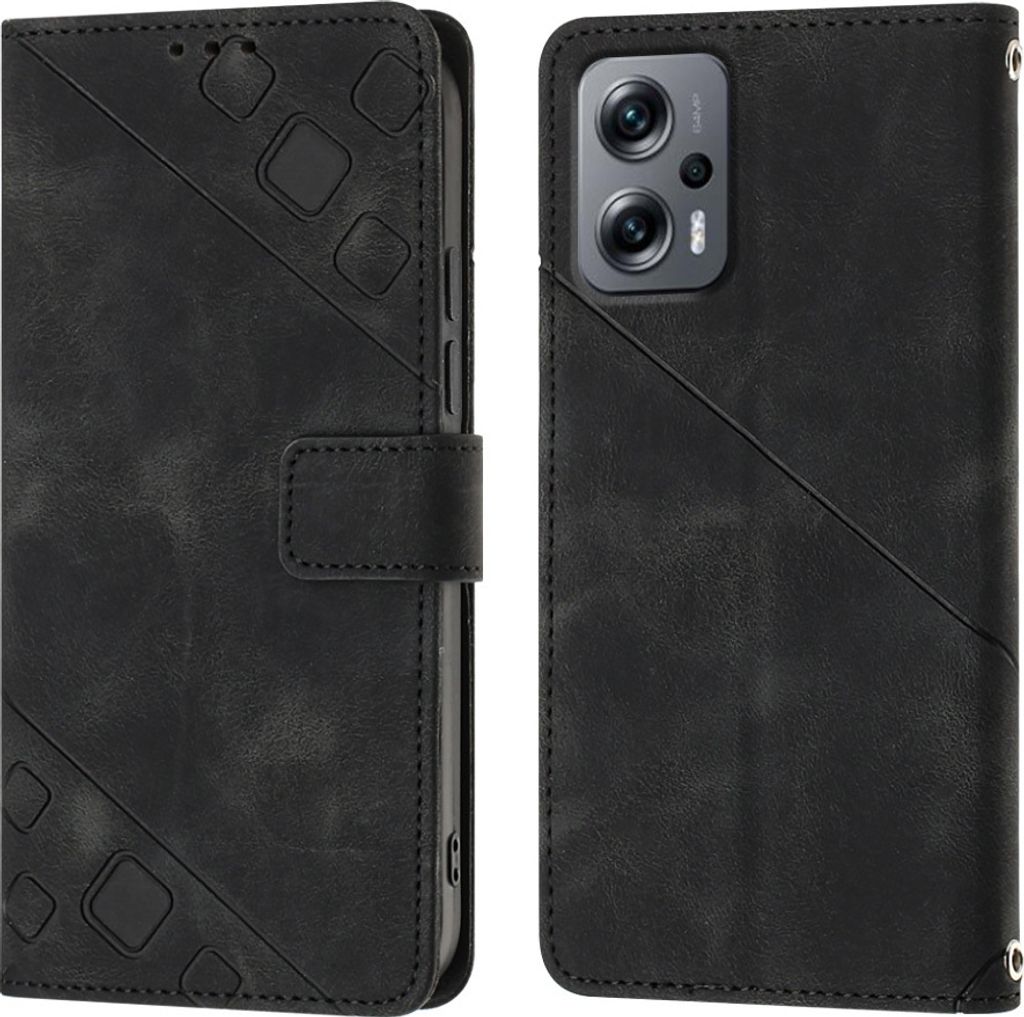 Hülle für Xiaomi Poco X4 GT Prägung Flip Leder Brieftasche Schutzhülle mit Ständer Schwarz