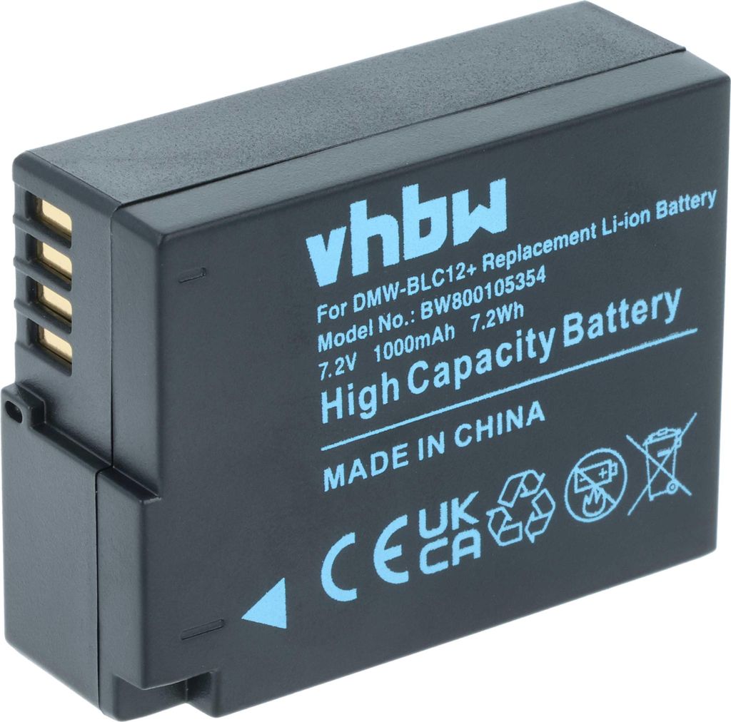 vhbw Akku kompatibel mit Panasonic Lumix DMC-G5K, DMC-G5W, DMC-FZ300, DMC-FZ200K, DMC-FZ330, DMC-G5 Kamera (1000 mAh, 7,2 V, Li-Ion), Infochip