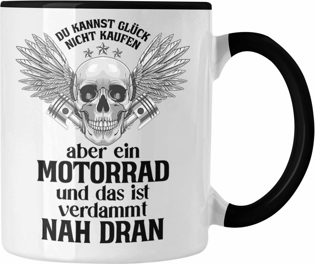 Trendation - Motorradfahrer Geschenk für Männer Motorrad Tasse Spruch Kaffeetasse für Biker Herren (Schwarz)